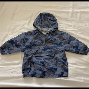 Zara packable blue camo rain pullover jacket XS